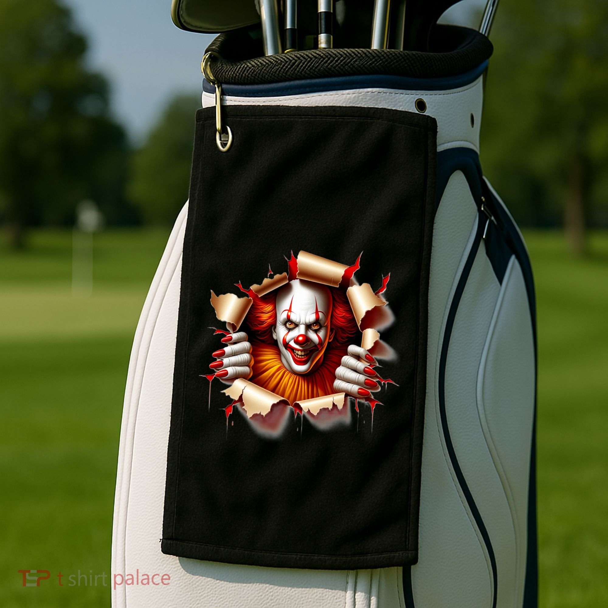Creepy Halloween Peeking Through Clown Golf Towel