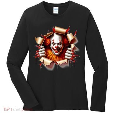 Creepy Halloween Peeking Through Clown Women's Long Sleeve Shirt