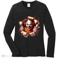 Creepy Halloween Peeking Through Clown Women's Long Sleeve Shirt thumb 0