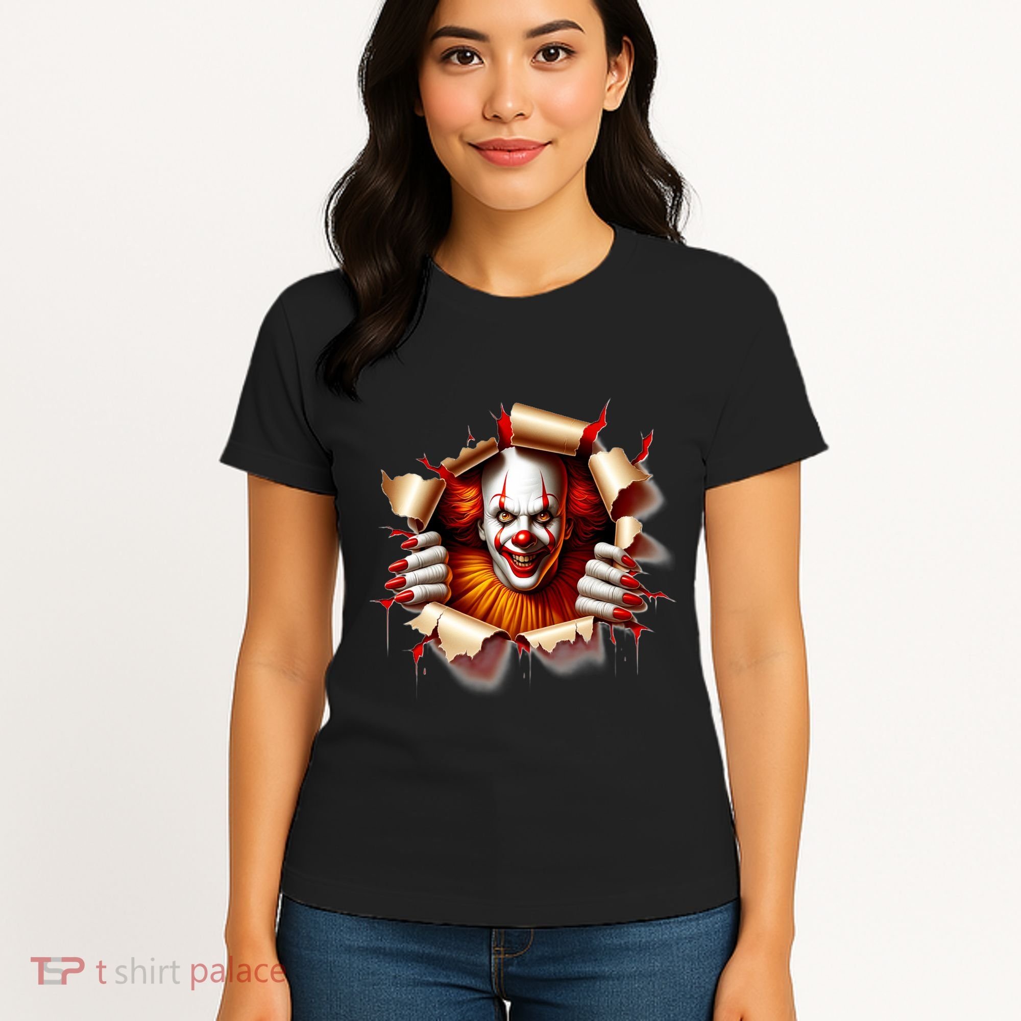 Creepy Halloween Peeking Through Clown Women's T-Shirt