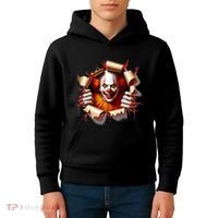 Creepy Halloween Peeking Through Clown Kids Hoodie thumb 4