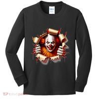 Creepy Halloween Peeking Through Clown Kids Long Sleeve Shirt thumb 0