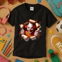 Creepy Halloween Peeking Through Clown Kids T-Shirt thumb 3
