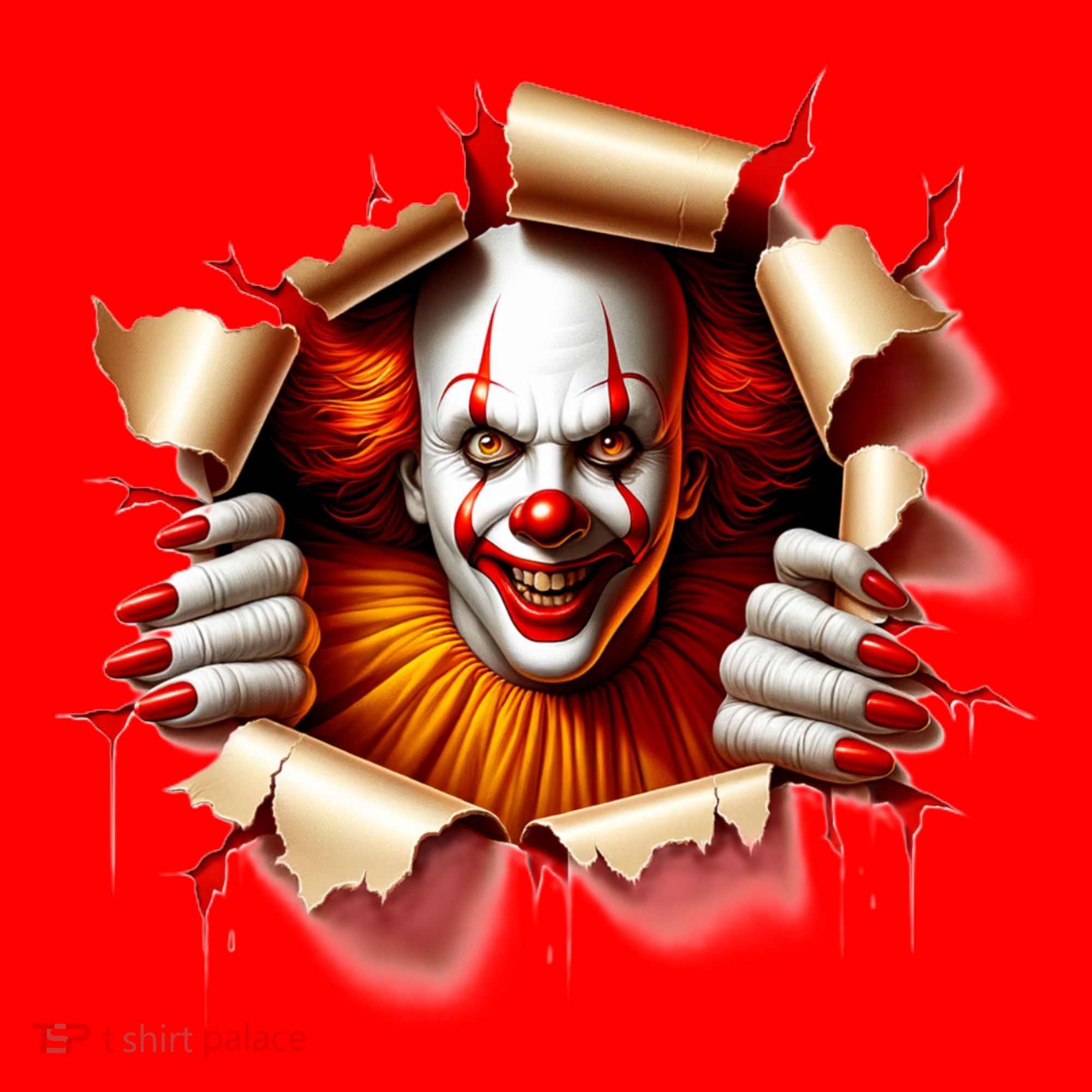 Creepy Halloween Peeking Through Clown Santa Hat