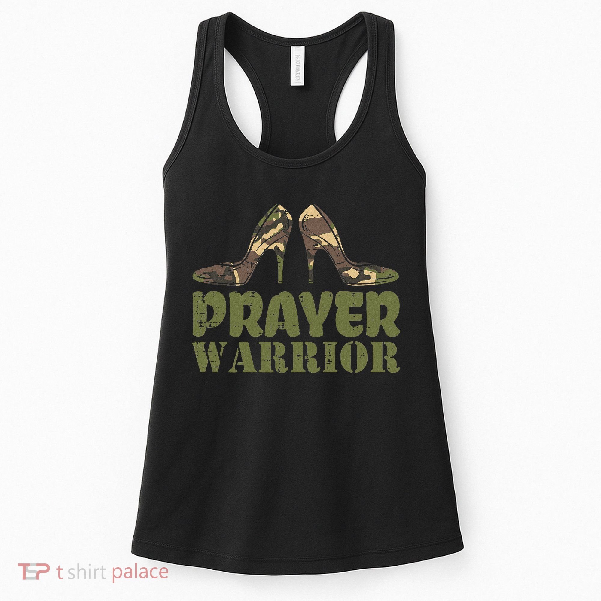 Camo Heels Prayer Warrior Faith God Jesus Christian Women's Tank Top