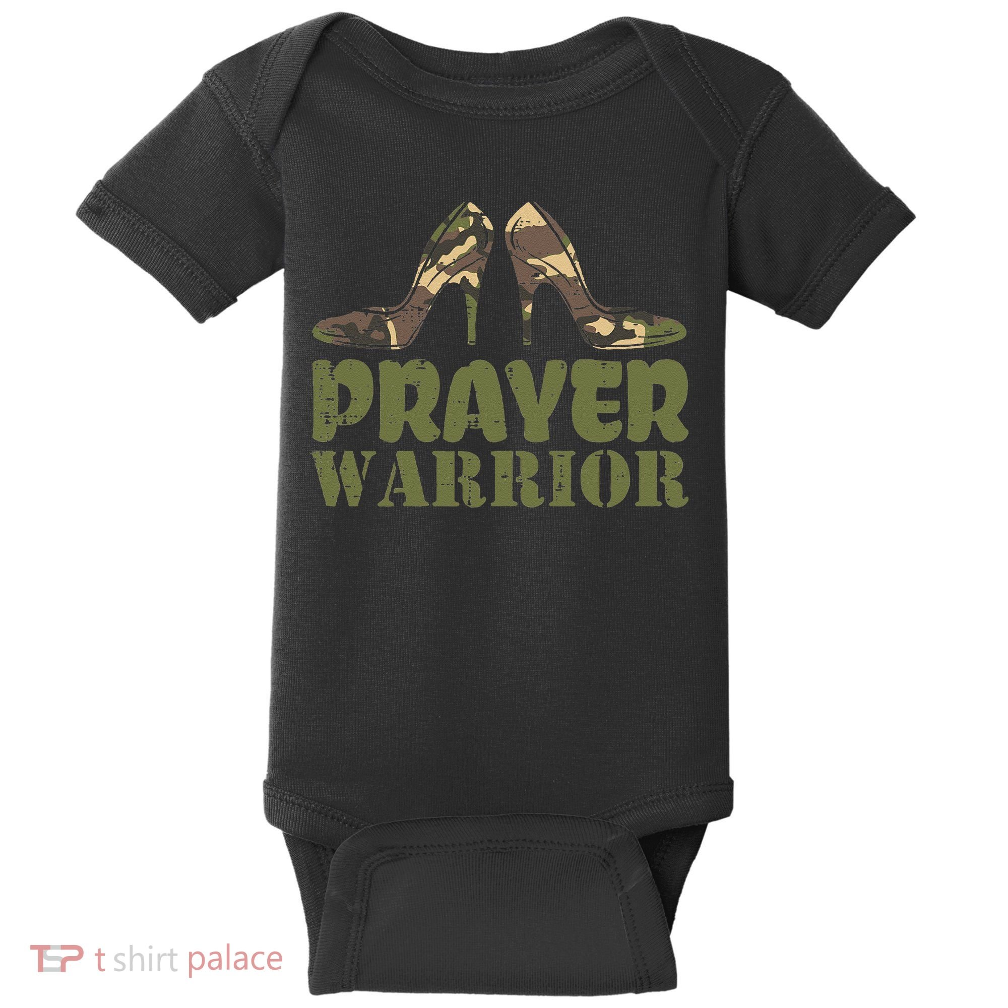 Camo Heels Prayer Warrior Faith God Jesus Christian Baby Bodysuit