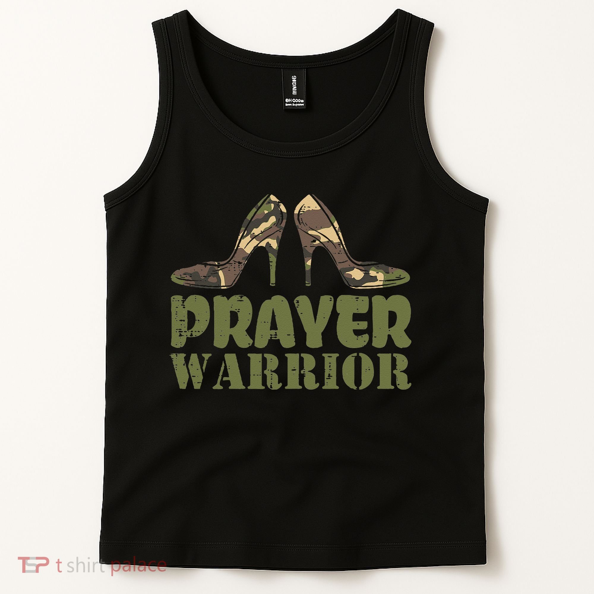 Camo Heels Prayer Warrior Faith God Jesus Christian Tank Top