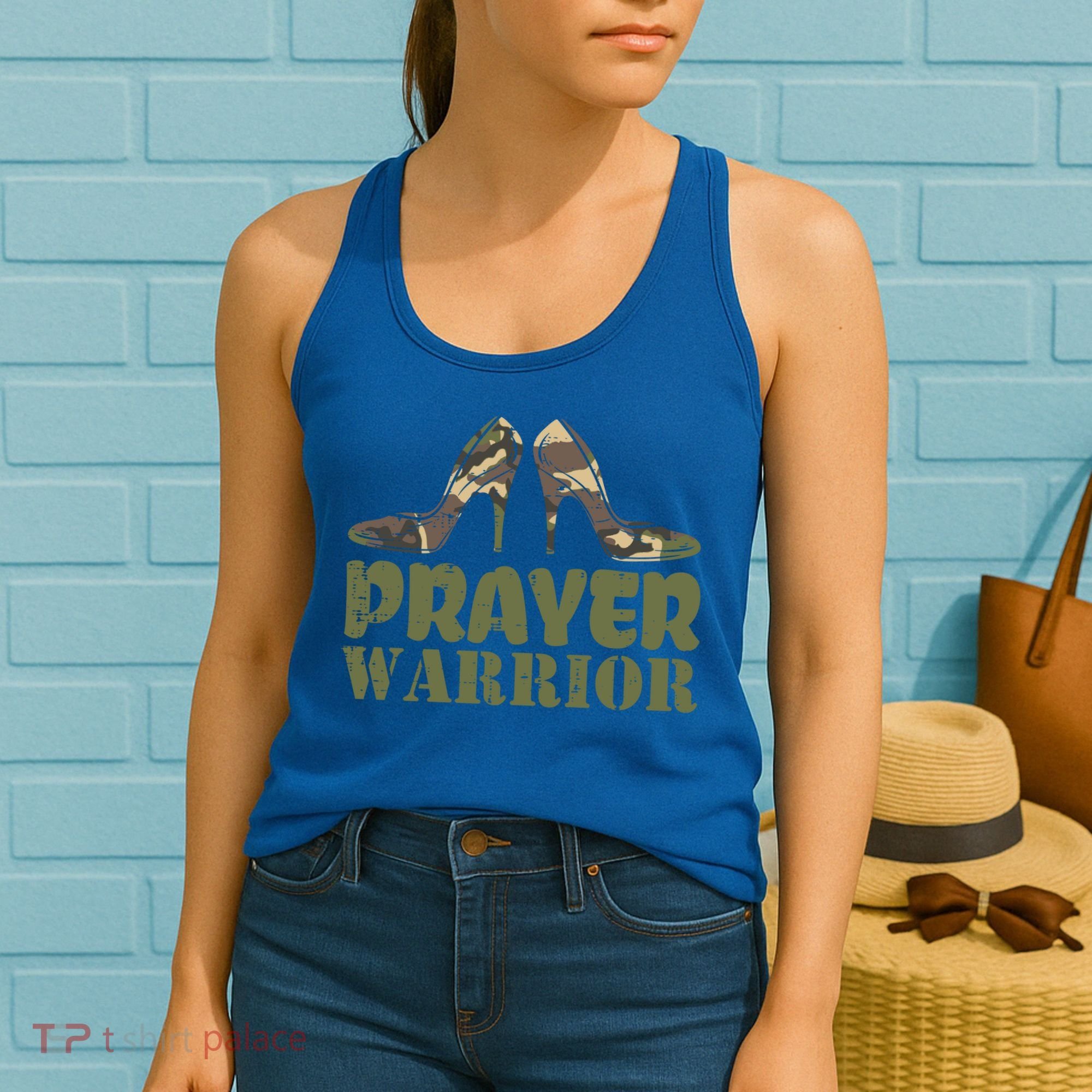 Camo Heels Prayer Warrior Faith God Jesus Christian Cute Gift Women's Tank Top