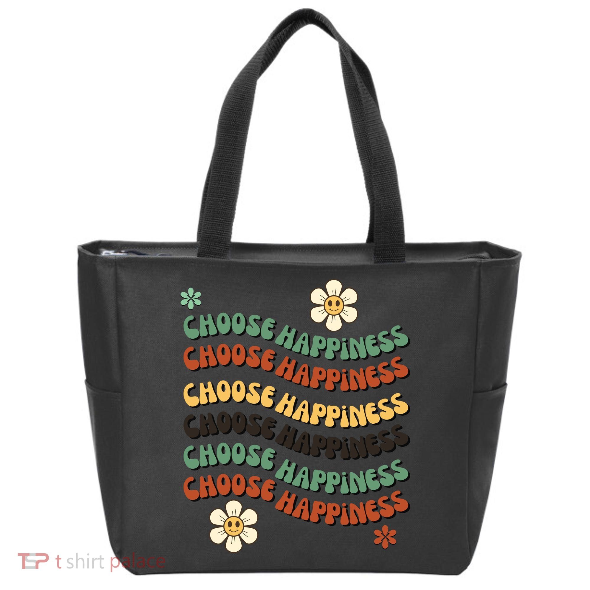 Choose Happiness Retro Sunflower Tote Bag