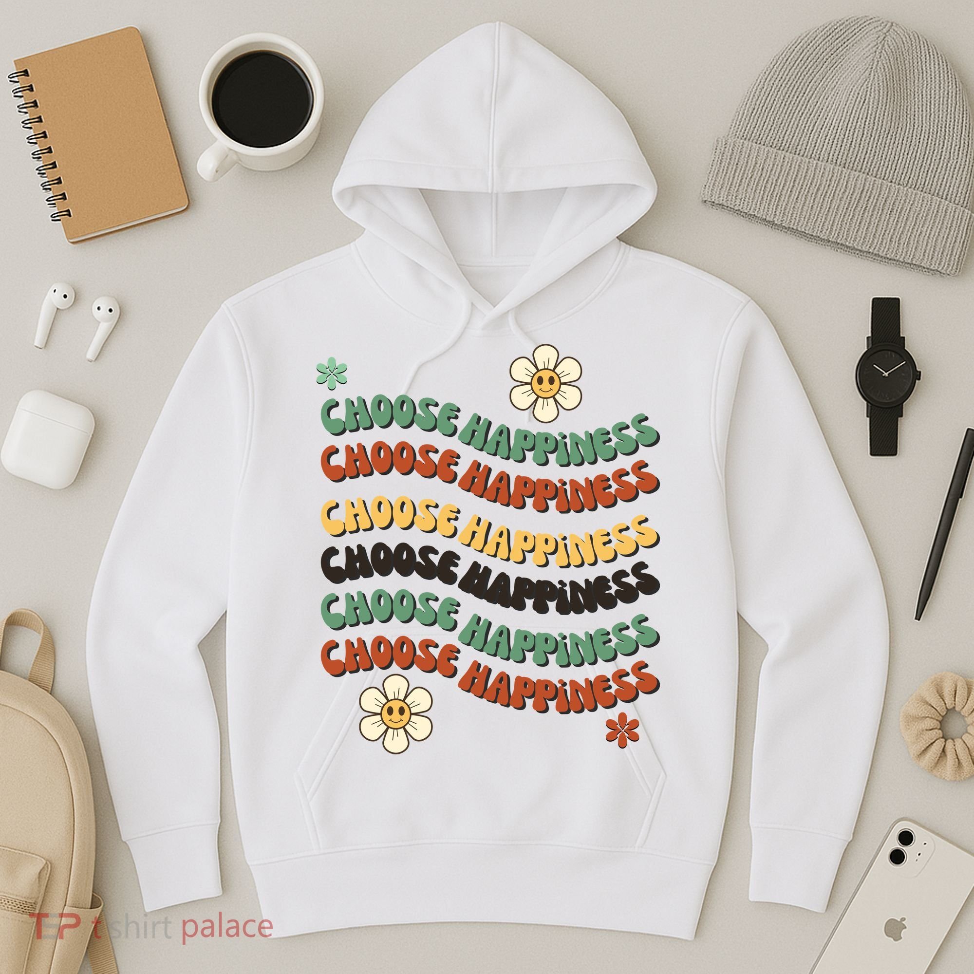 Choose Happiness Retro Sunflower Hoodie