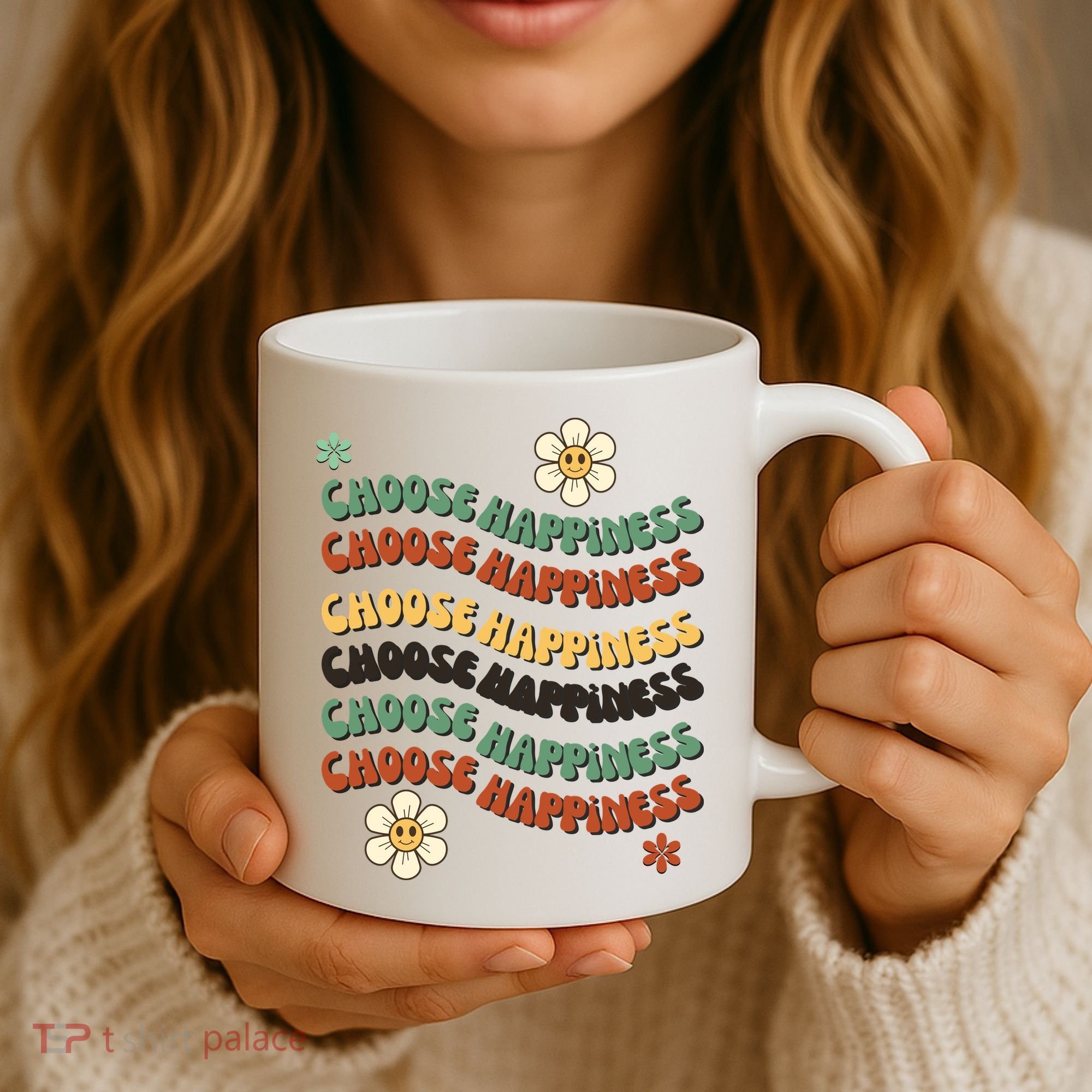 Choose Happiness Retro Sunflower Coffee Mug