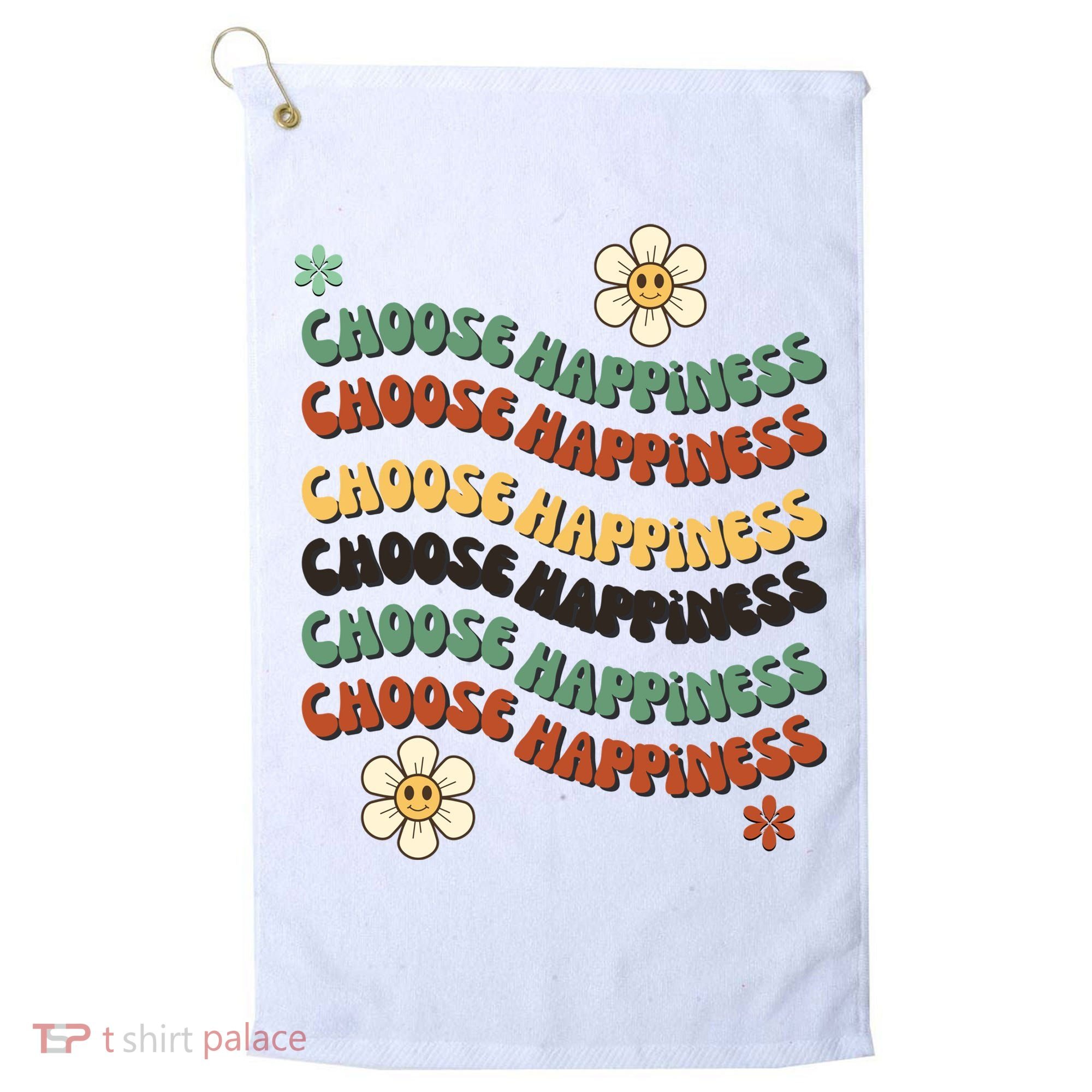 Choose Happiness Retro Sunflower Golf Towel