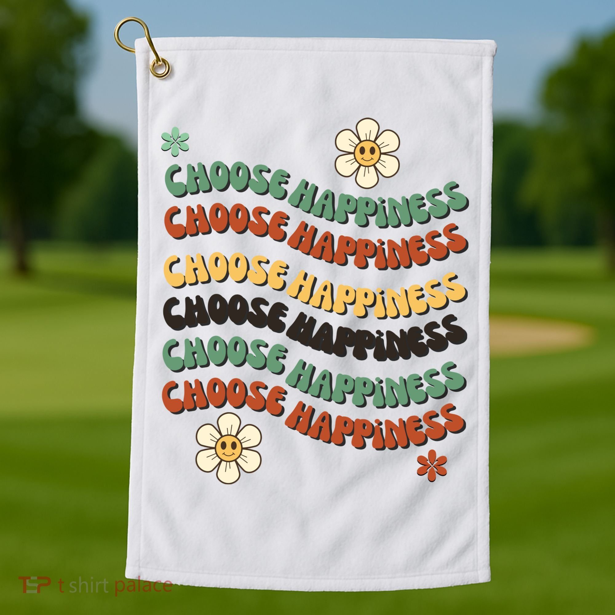 Choose Happiness Retro Sunflower Golf Towel