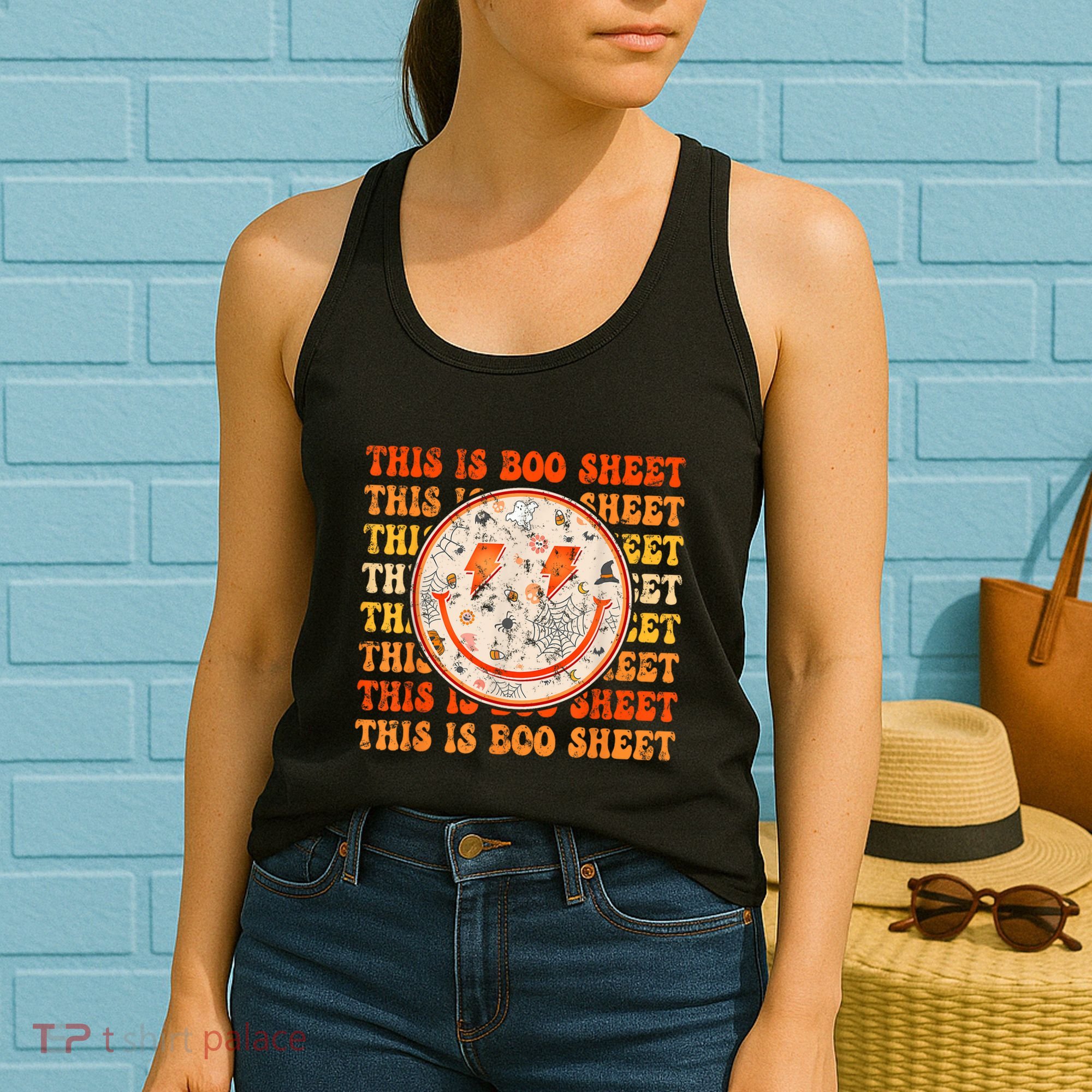 Costume Halloween Retro Trick Or Teach Smile Face Ghost Women's Tank Top