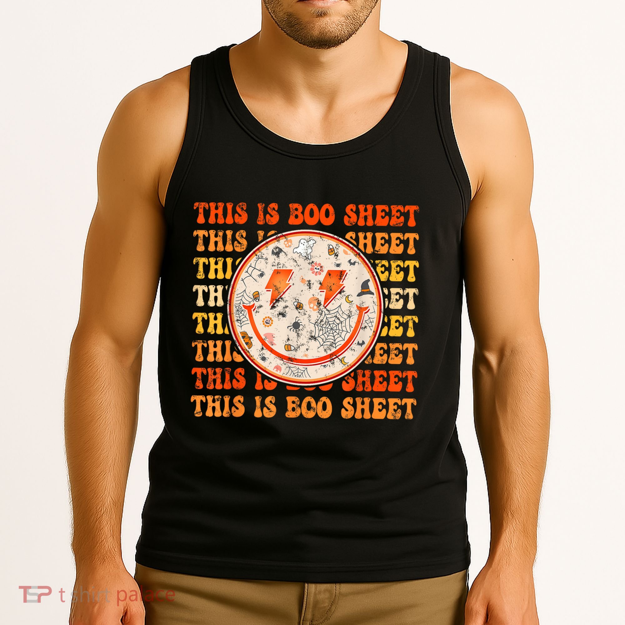 Costume Halloween Retro Trick Or Teach Smile Face Ghost Tank Top