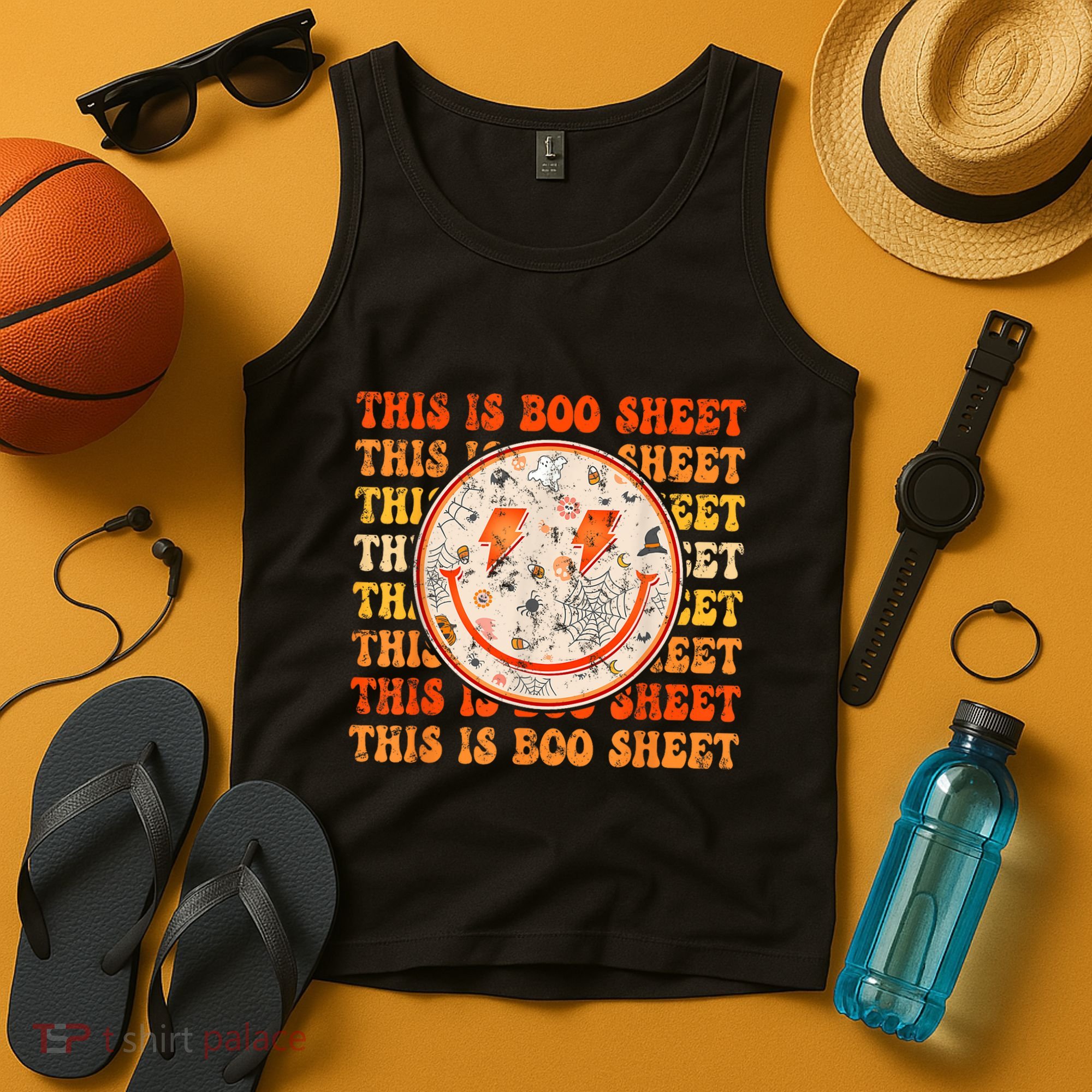 Costume Halloween Retro Trick Or Teach Smile Face Ghost Tank Top
