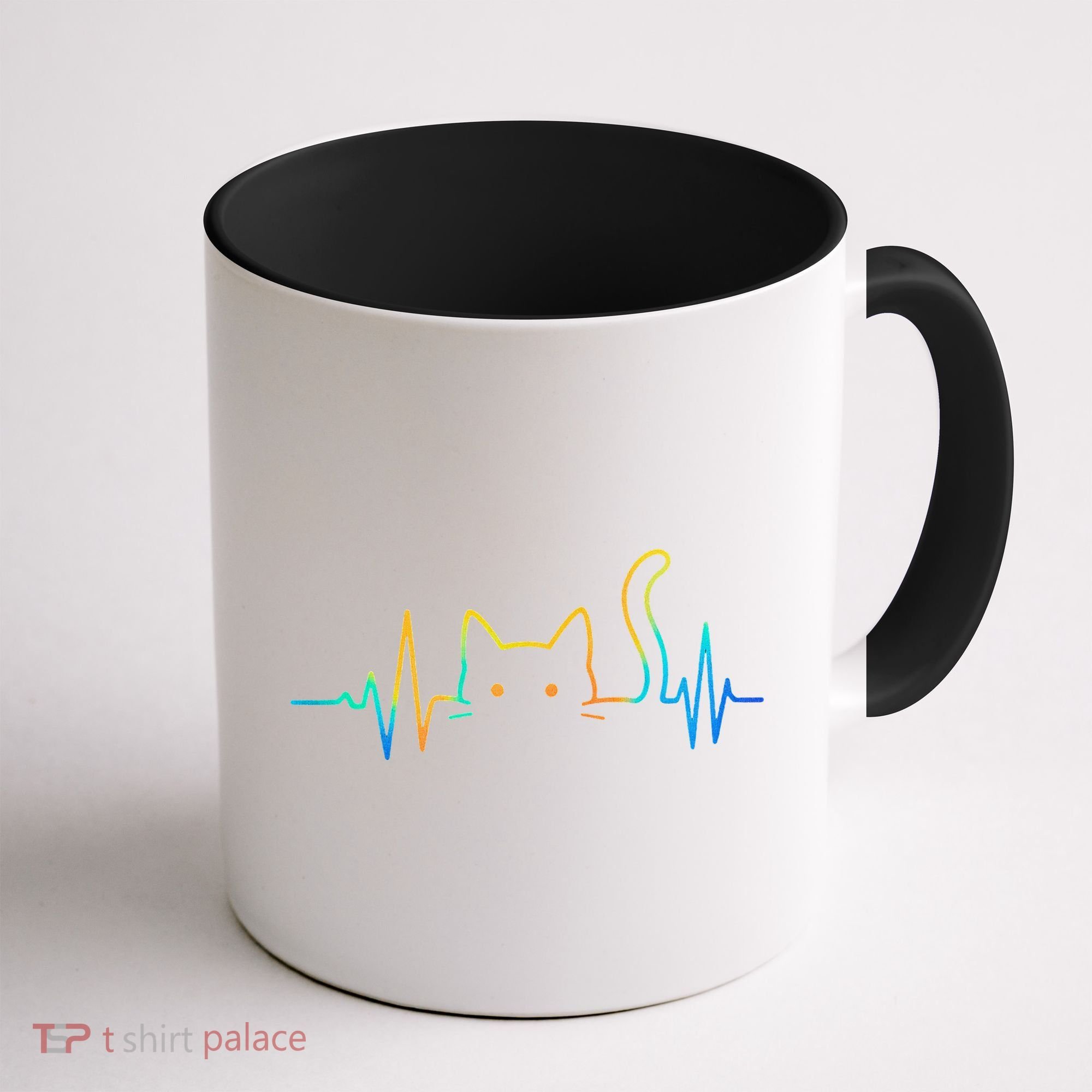Cat Heartbeat Rainbow Cat Mom Dad Feline Lover Coffee Mug
