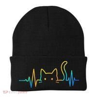 Cat Heartbeat Rainbow Cat Mom Dad Feline Lover Beanie thumb 0