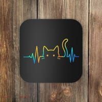 Cat Heartbeat Rainbow Cat Mom Dad Feline Lover Coaster thumb 0