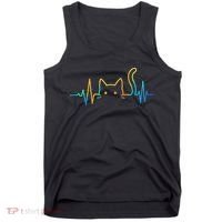 Cat Heartbeat Rainbow Cat Mom Dad Feline Lover Tank Top thumb 0