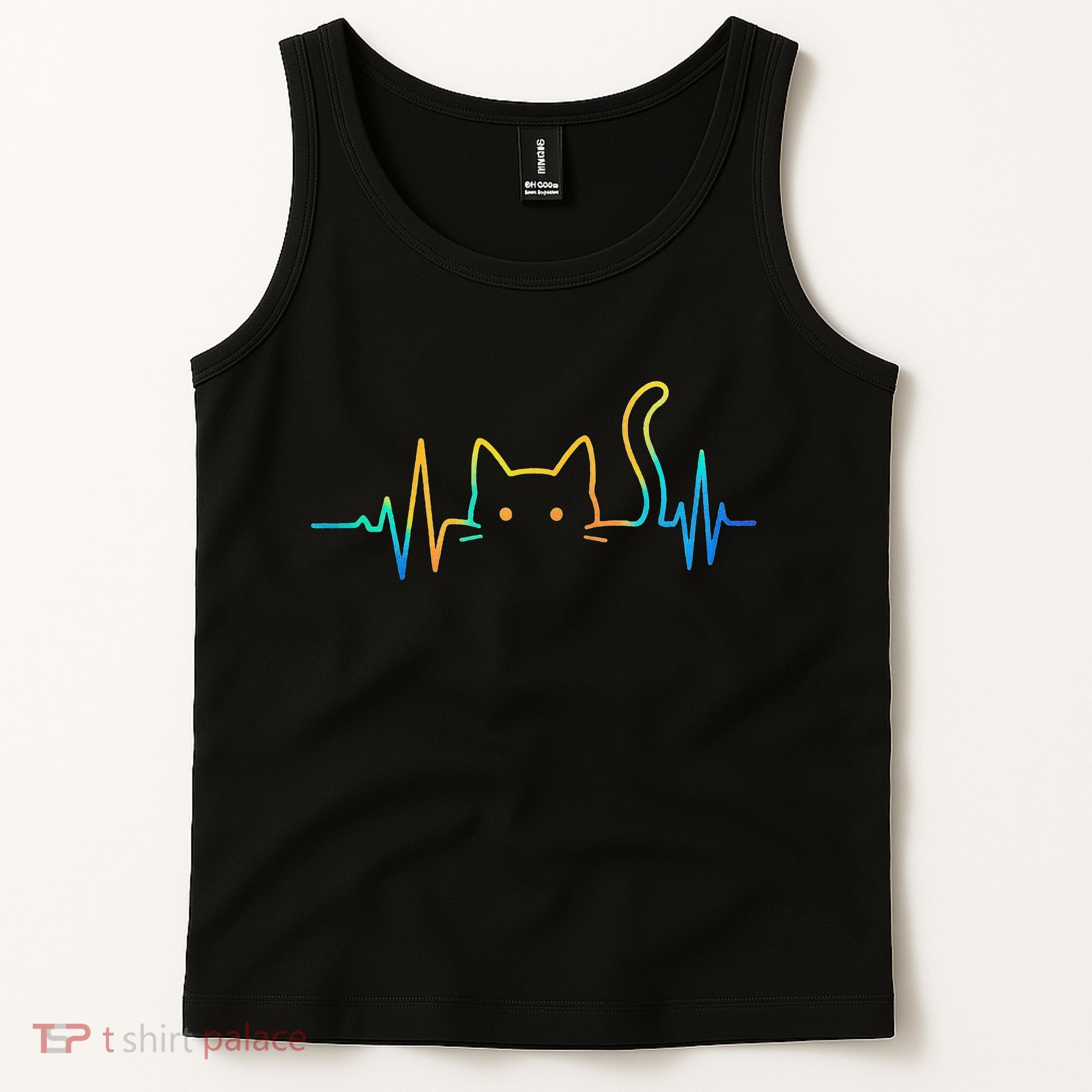 Cat Heartbeat Rainbow Cat Mom Dad Feline Lover Tank Top