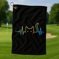 Cat Heartbeat Rainbow Cat Mom Dad Feline Lover Golf Towel thumb 1