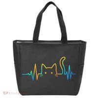 Cat Heartbeat Rainbow Cat Mom Dad Feline Lover Tote Bag thumb 0