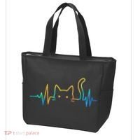 Cat Heartbeat Rainbow Cat Mom Dad Feline Lover Tote Bag thumb 3