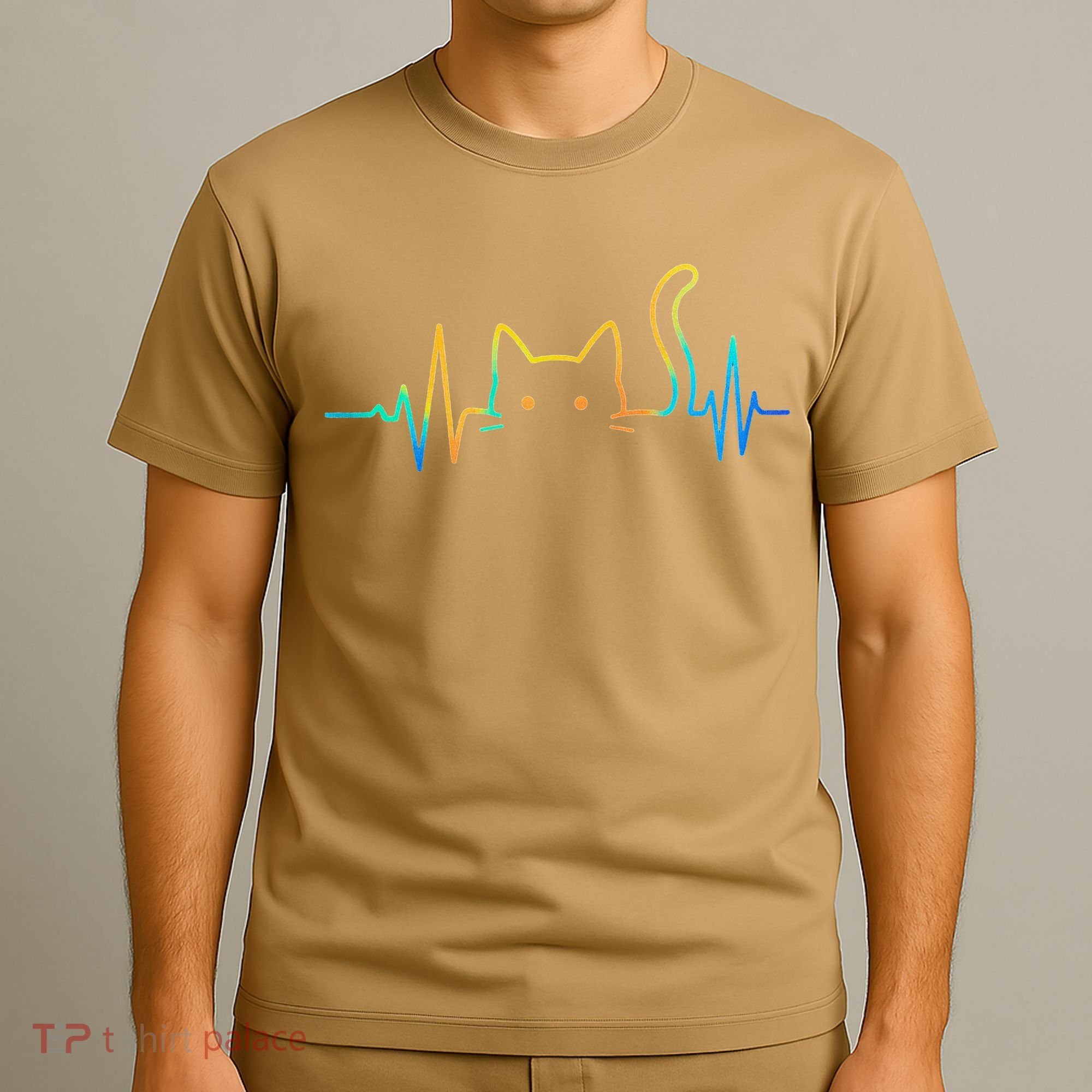 Cat Heartbeat Rainbow Cat Mom Dad Feline Lover T-Shirt