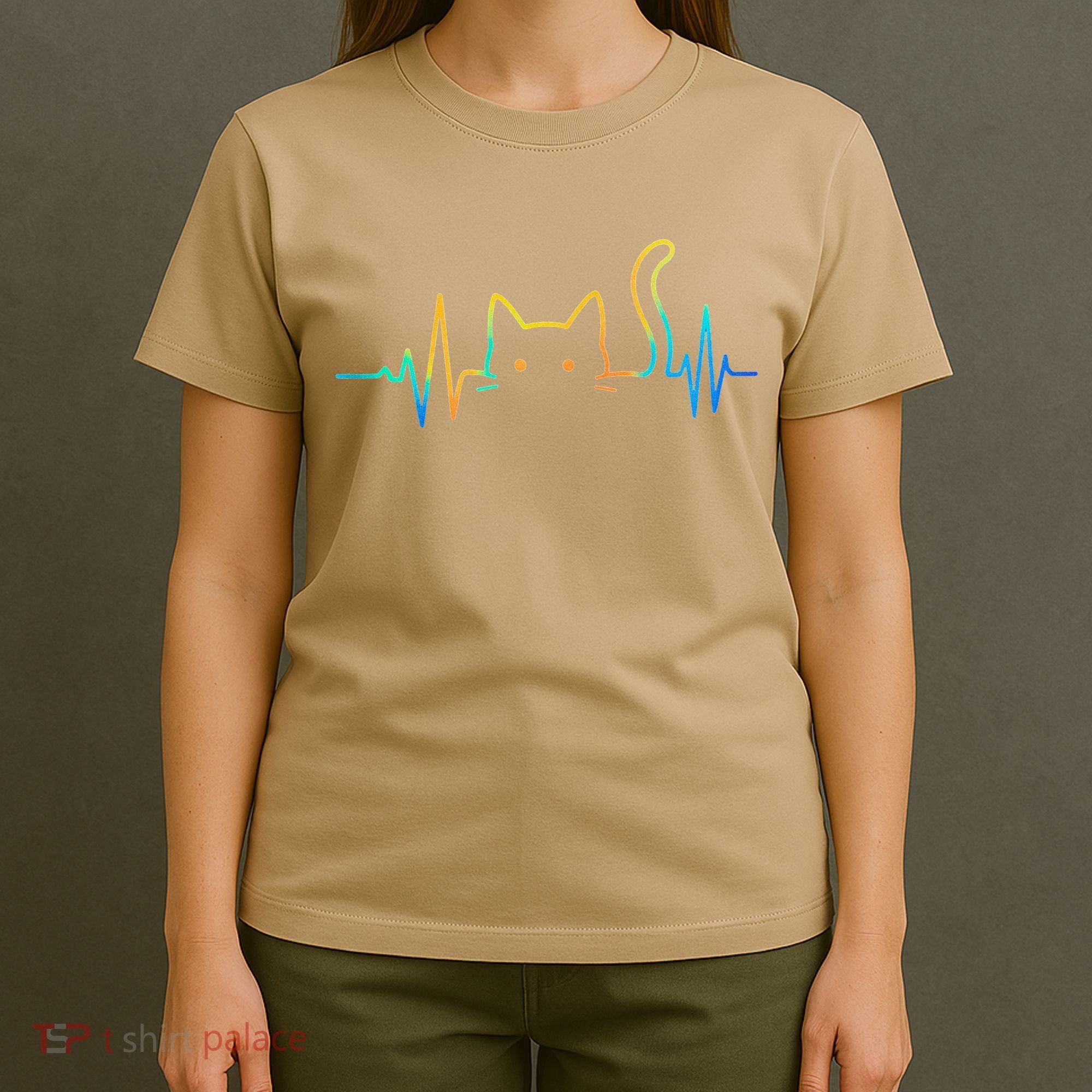 Cat Heartbeat Rainbow Cat Mom Dad Feline Lover T-Shirt