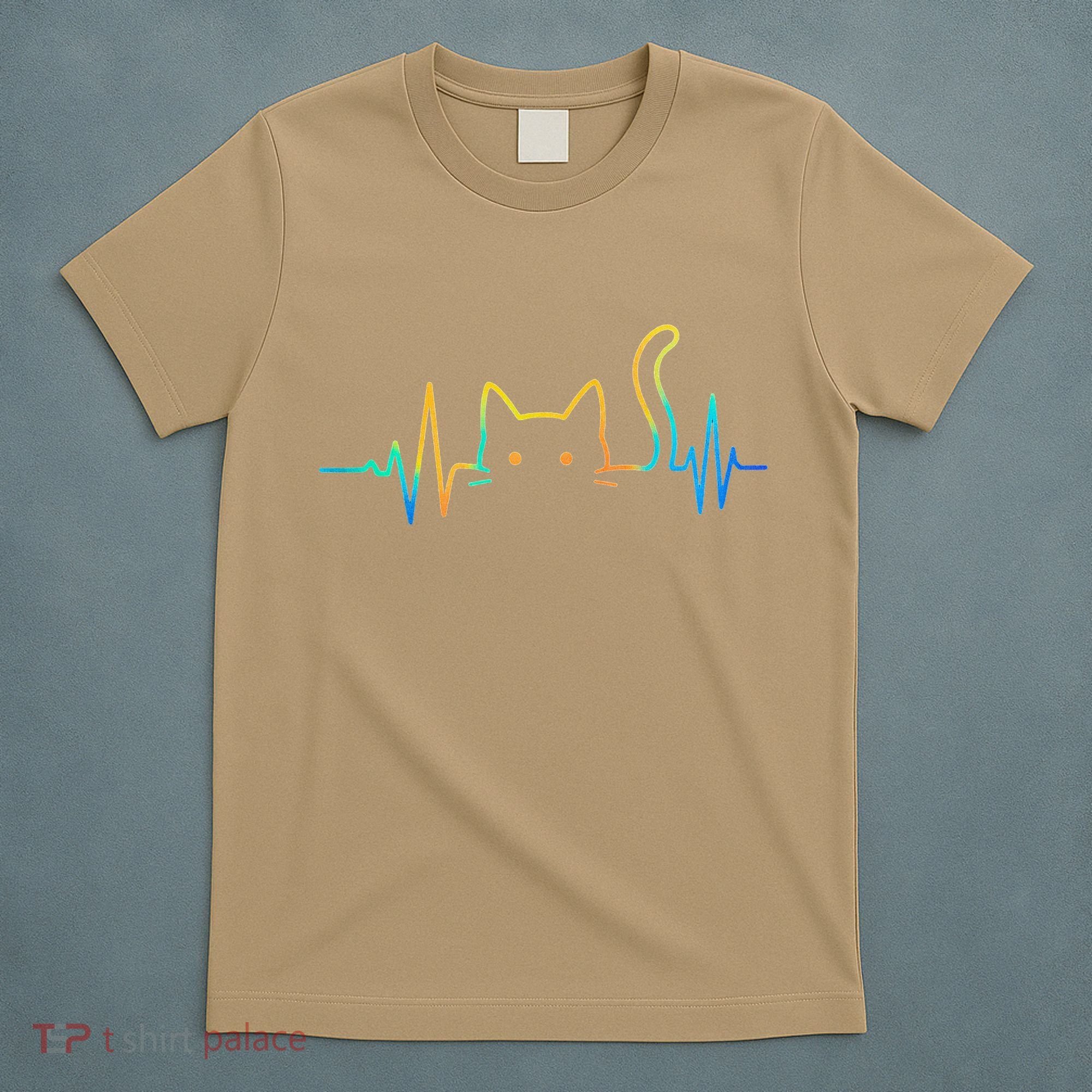 Cat Heartbeat Rainbow Cat Mom Dad Feline Lover T-Shirt