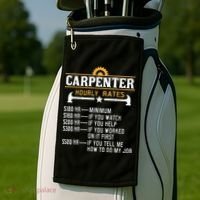 Carpenter Hourly Rate Funny Carpentry Woodworking Golf Towel thumb 2