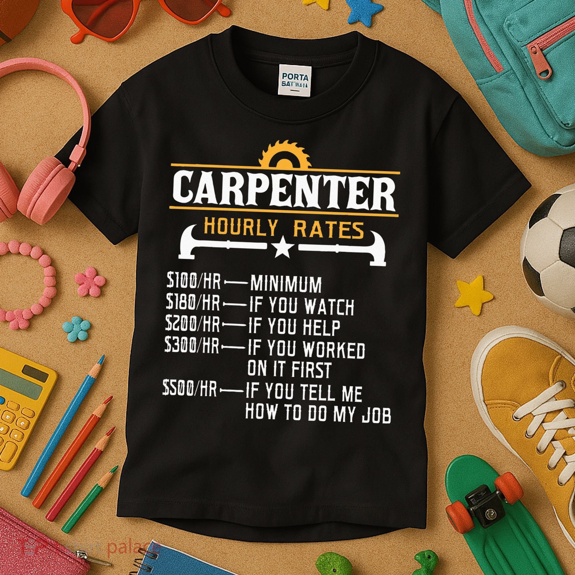 Carpenter Hourly Rate Funny Carpentry Woodworking Kids T-Shirt