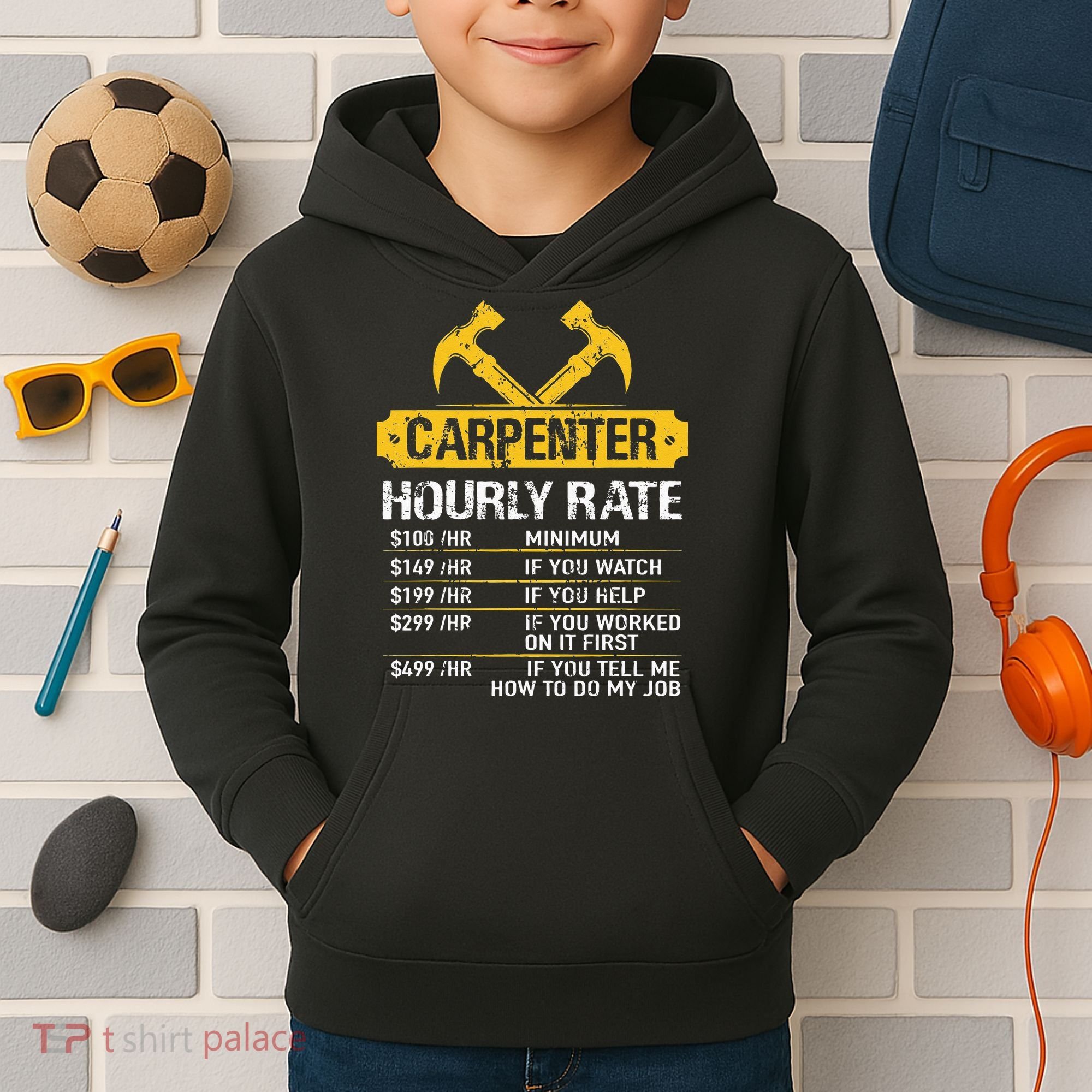 Carpenter Hourly Rate Funny Worker Woodworking Carpenter Kids Hoodie