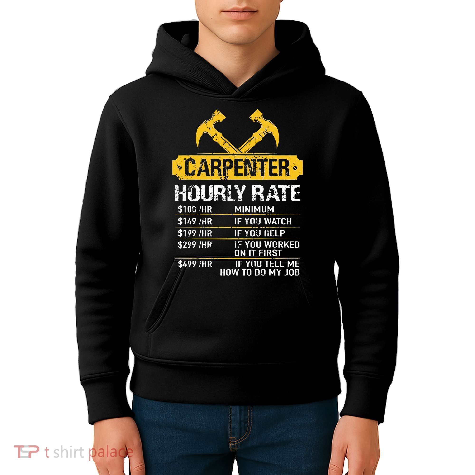 Carpenter Hourly Rate Funny Worker Woodworking Carpenter Kids Hoodie