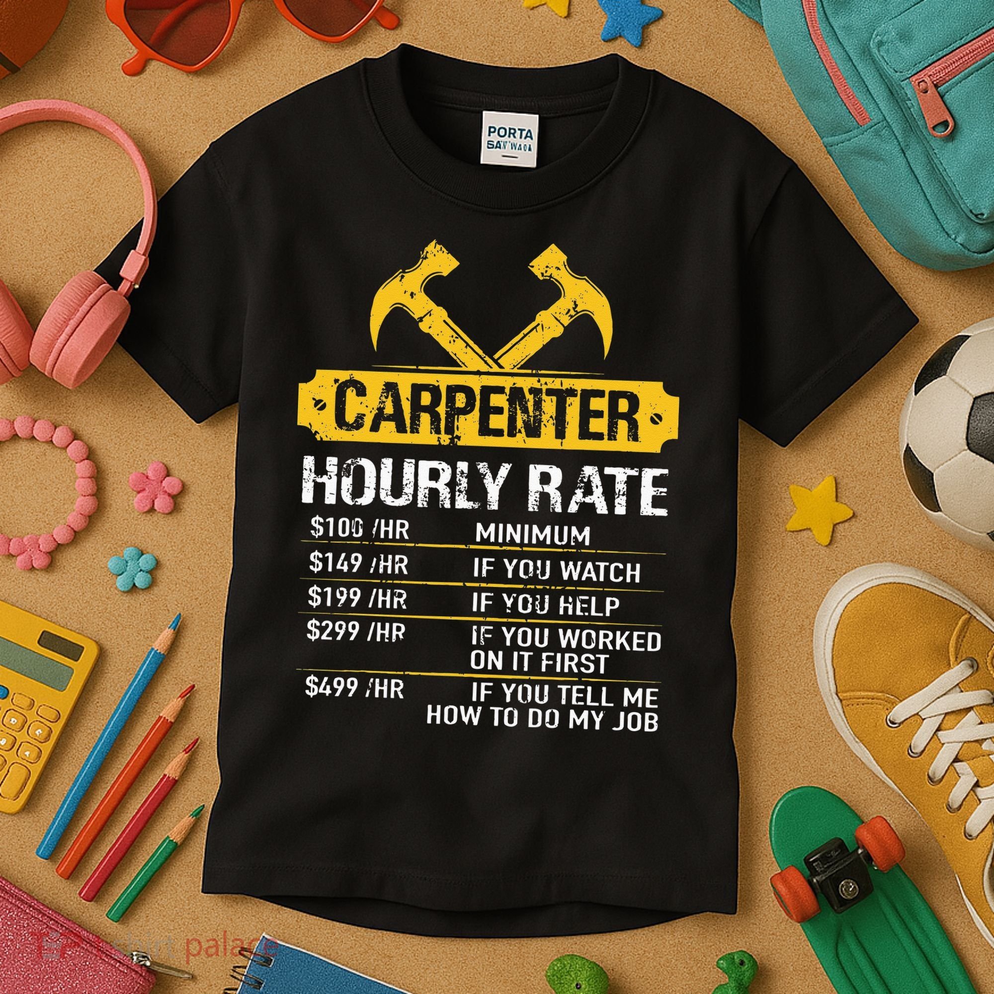 Carpenter Hourly Rate Funny Worker Woodworking Carpenter Kids T-Shirt