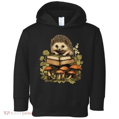 Cottagecore Hedgehog Reading Aesthetic Book Outfit Toddler Hoodie