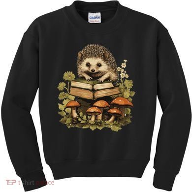 Cottagecore Hedgehog Reading Aesthetic Book Outfit Kids Sweatshirt
