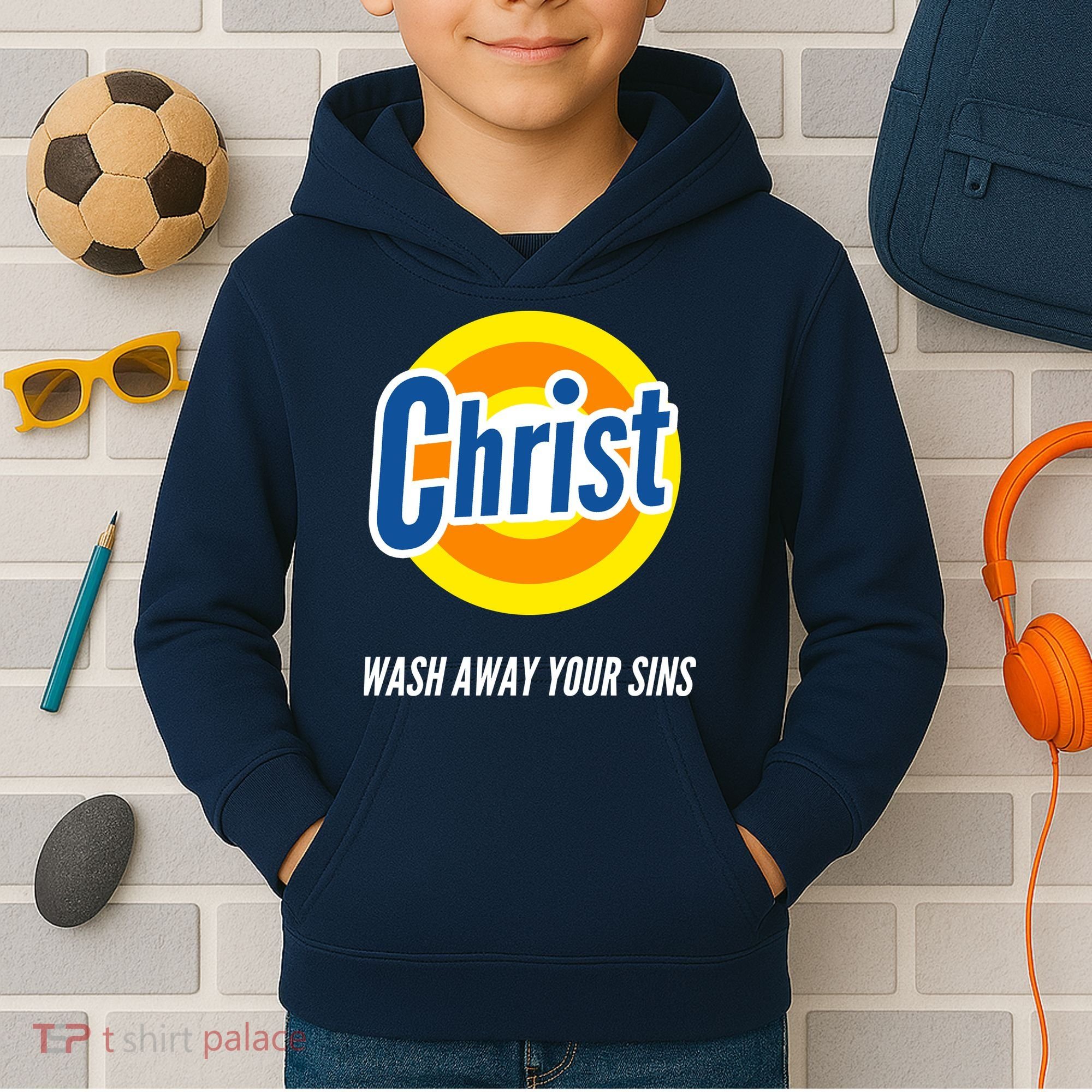 Christ Stain Remover Wash Away Your Sins Kids Hoodie