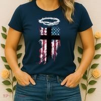 Christian Patriotic USA Flag Women's T-Shirt thumb 2