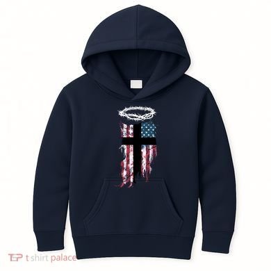 Christian Patriotic USA Flag Kids Hoodie