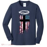 Christian Patriotic USA Flag Kids Long Sleeve Shirt thumb 0