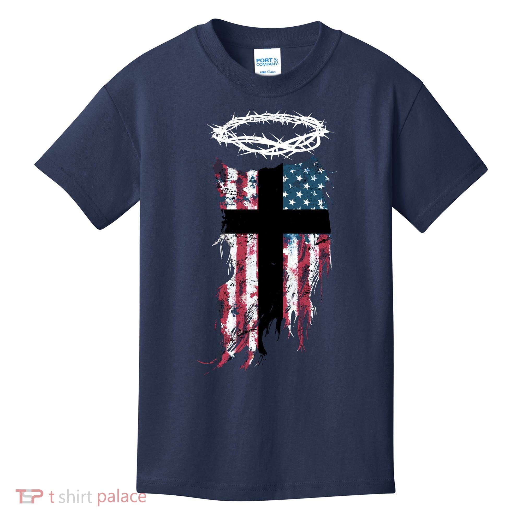 Christian Patriotic USA Flag Kids T-Shirt
