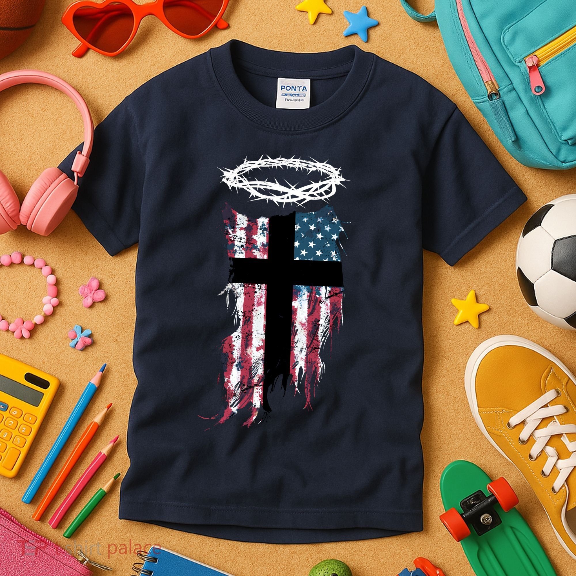 Christian Patriotic USA Flag Kids T-Shirt