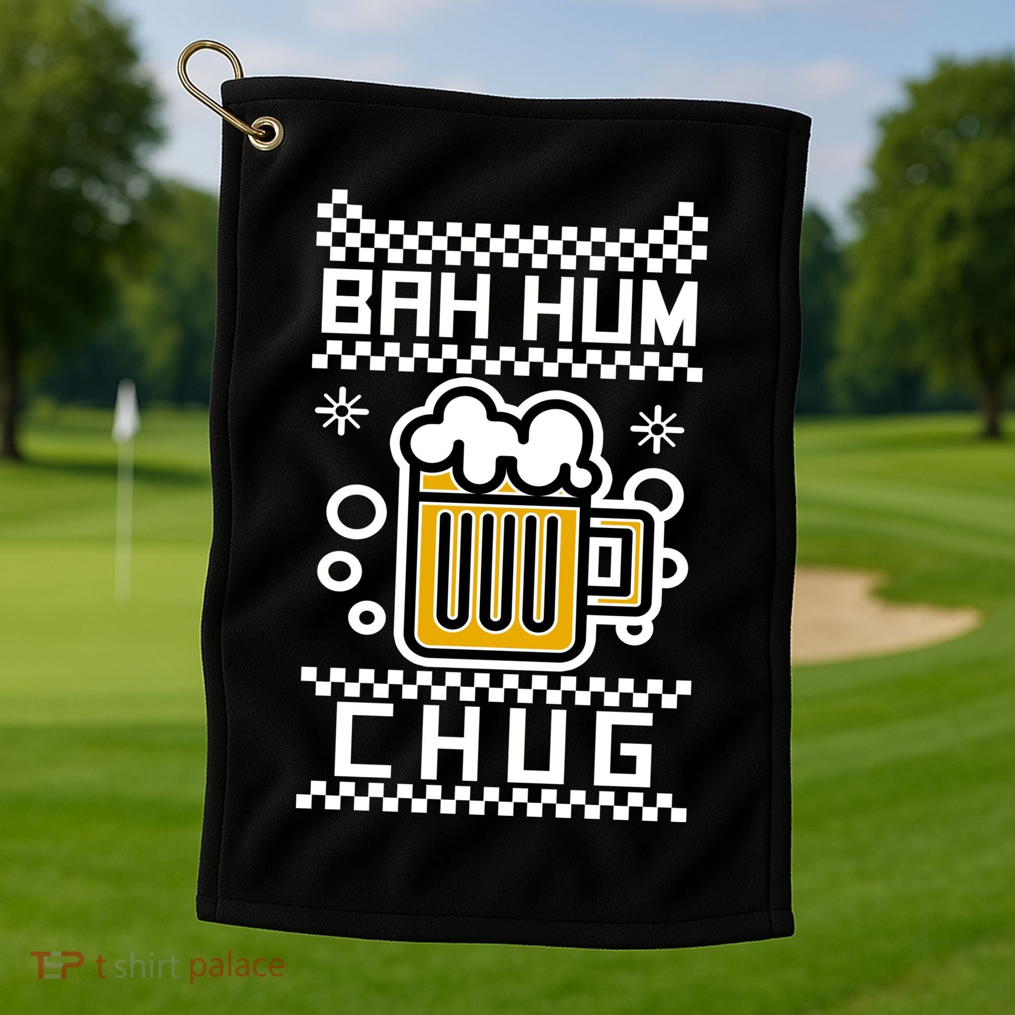 Christmas Bah Hum Chug Ugly Sweater Design Golf Towel