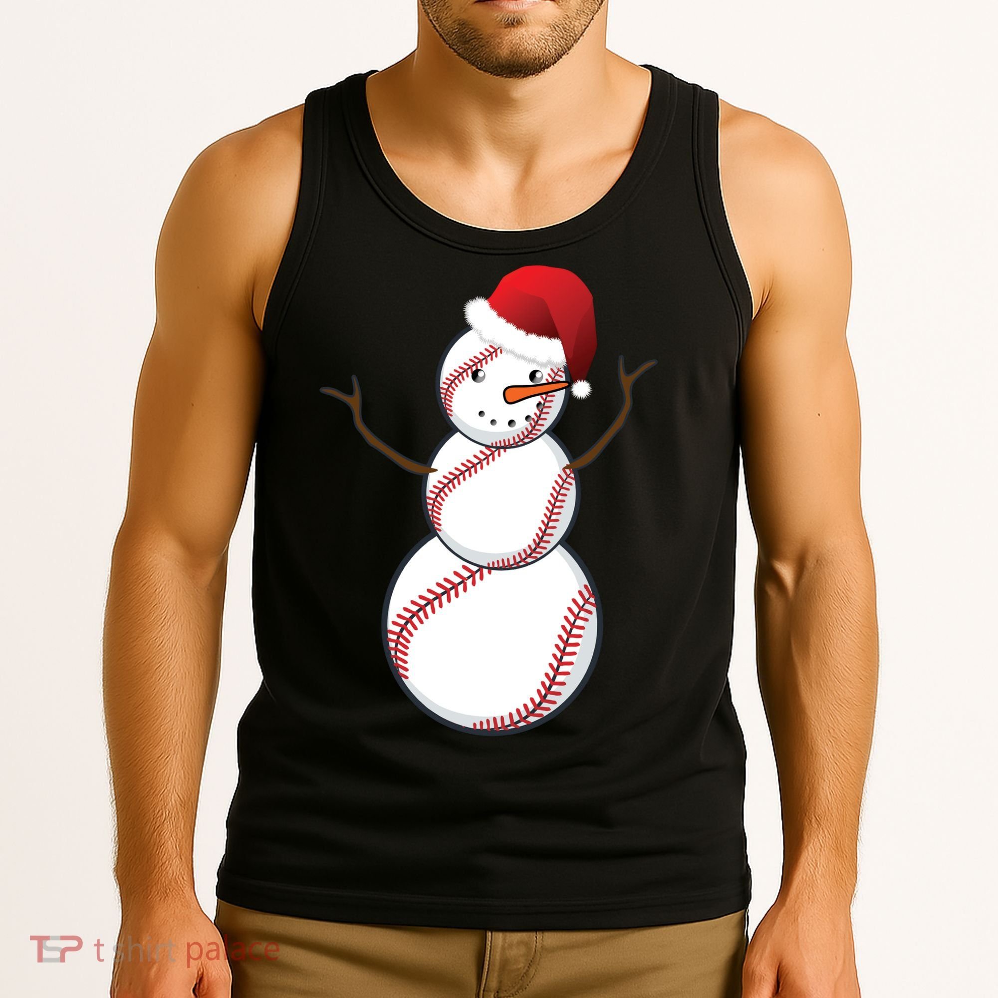 Christmas Baseball Snowman Tank Top
