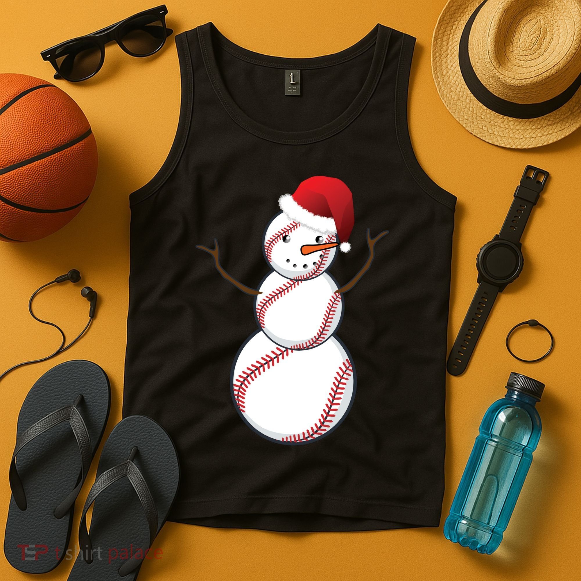 Christmas Baseball Snowman Tank Top