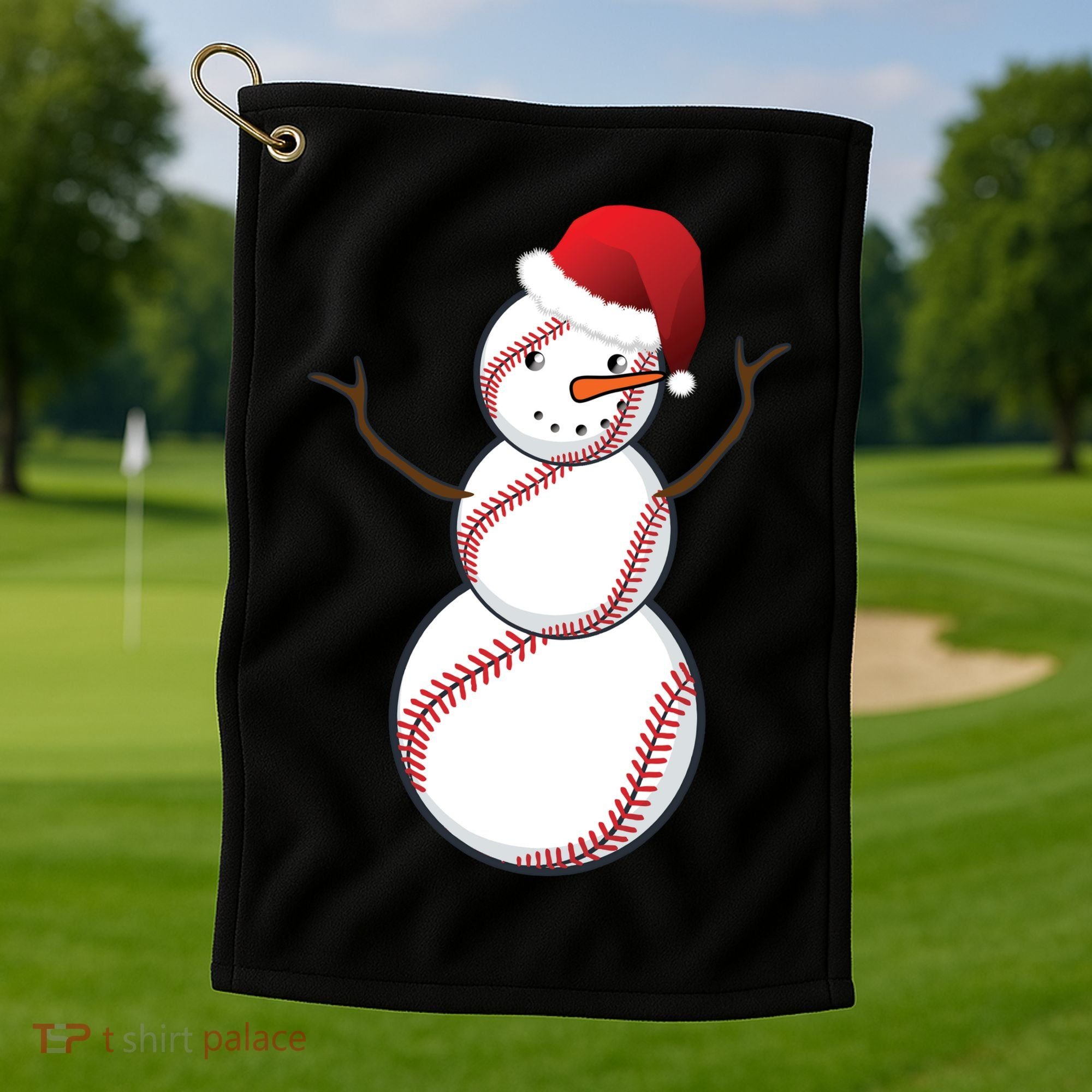 Christmas Baseball Snowman Golf Towel