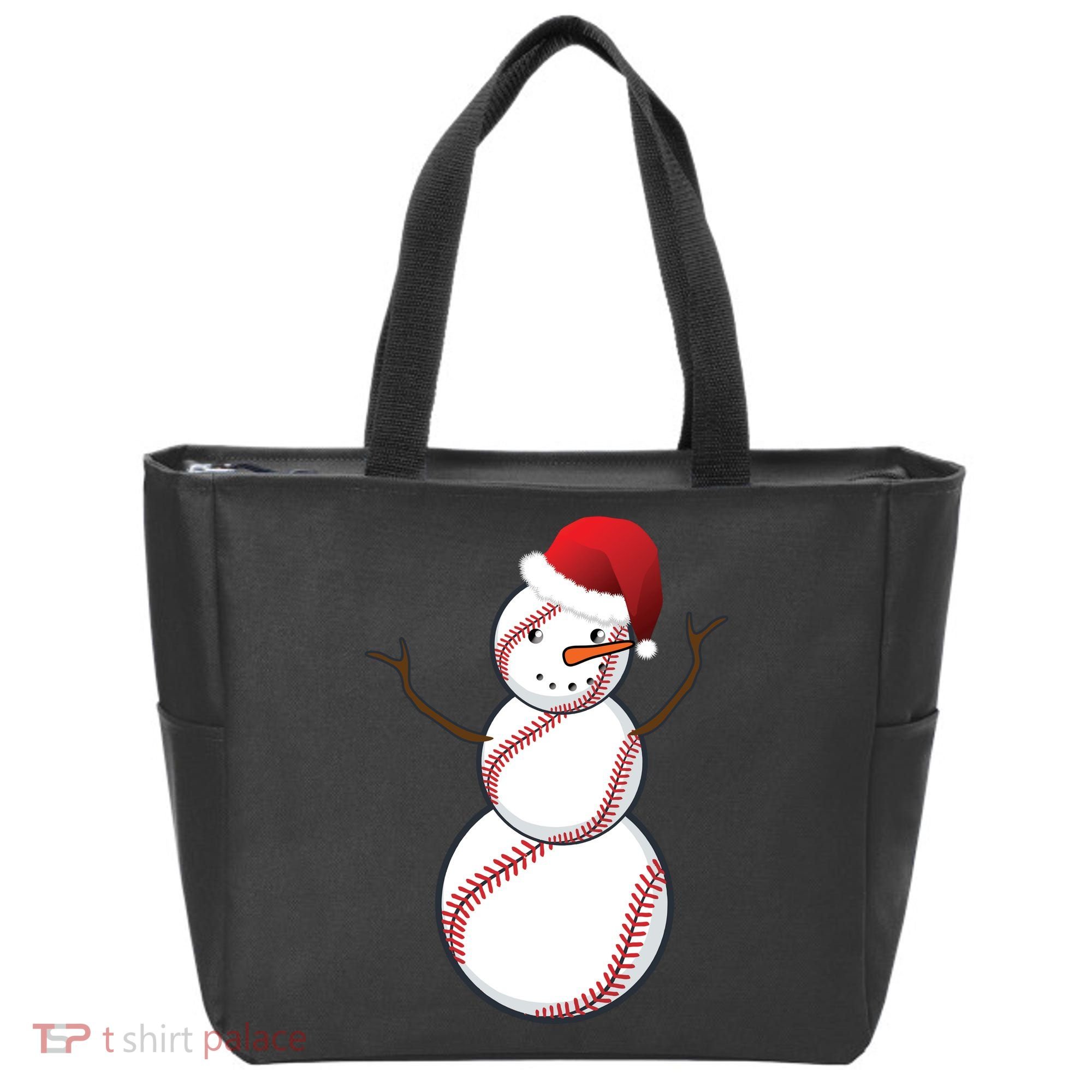 Christmas Baseball Snowman Tote Bag