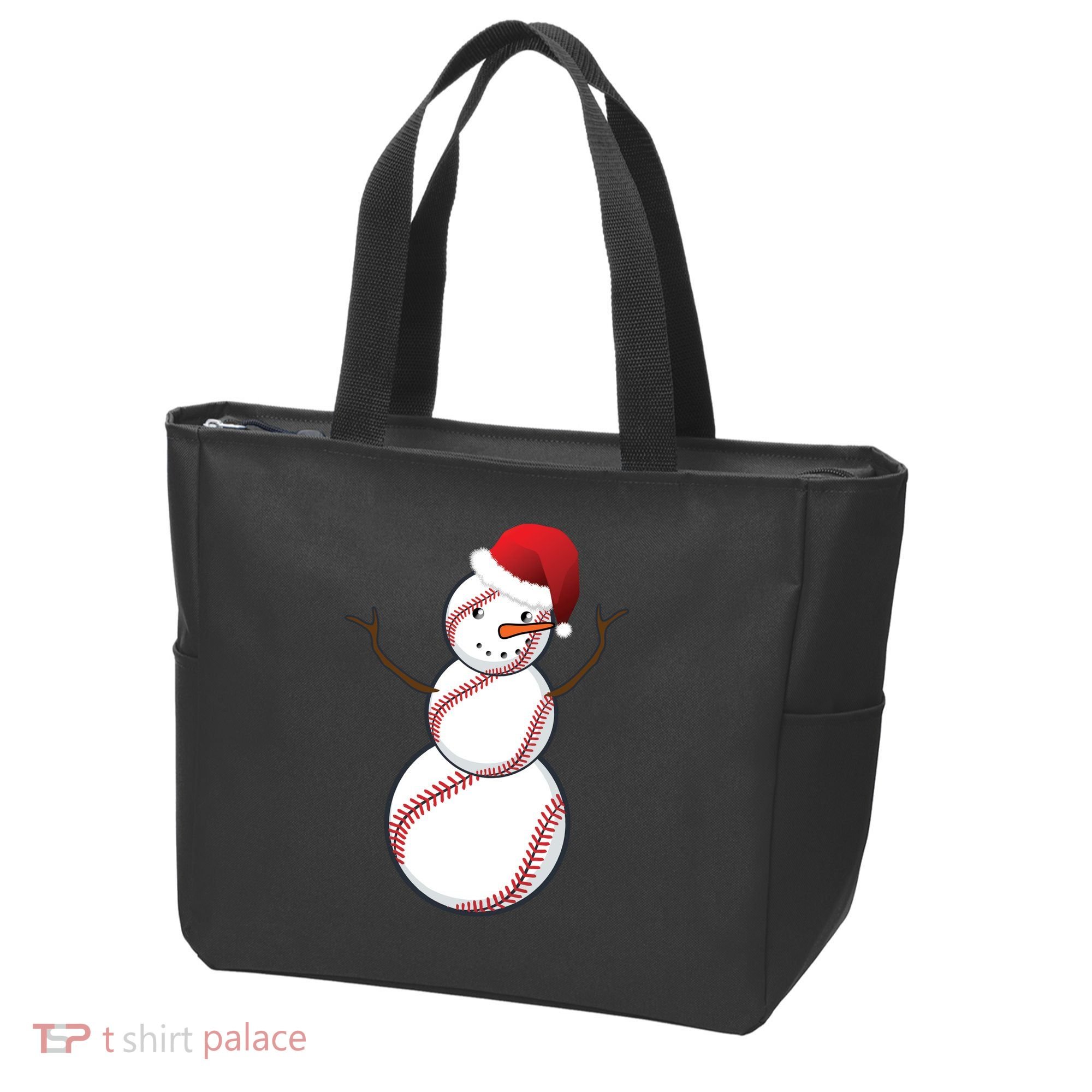 Christmas Baseball Snowman Tote Bag
